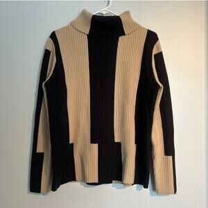 Funsport Horizontal Striped Turtleneck Sweater – Tan & Black – Women’s Large